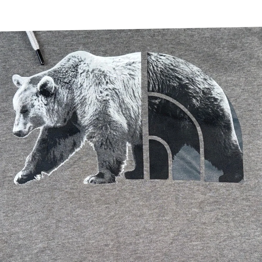 The North Face Mens Gray Grizzly Bear Logo Pullover Hoodie XL Sweatshirt